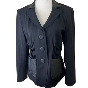 Worth New York | Black Wool & Black Leather Trim Lined Blazer | Women's Size 10
